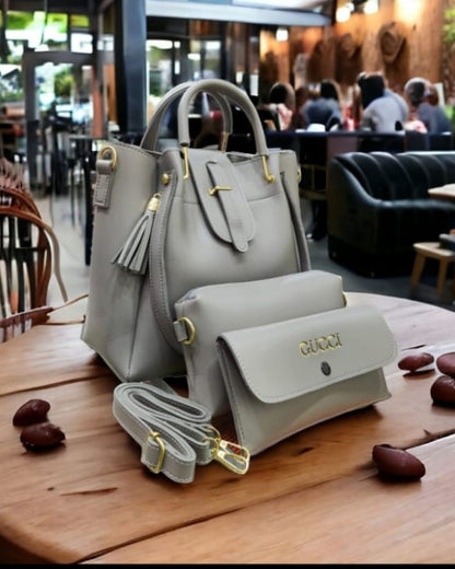 Stylish &amp Versatile 3-Piece Handbag Set with Gold Detailing
