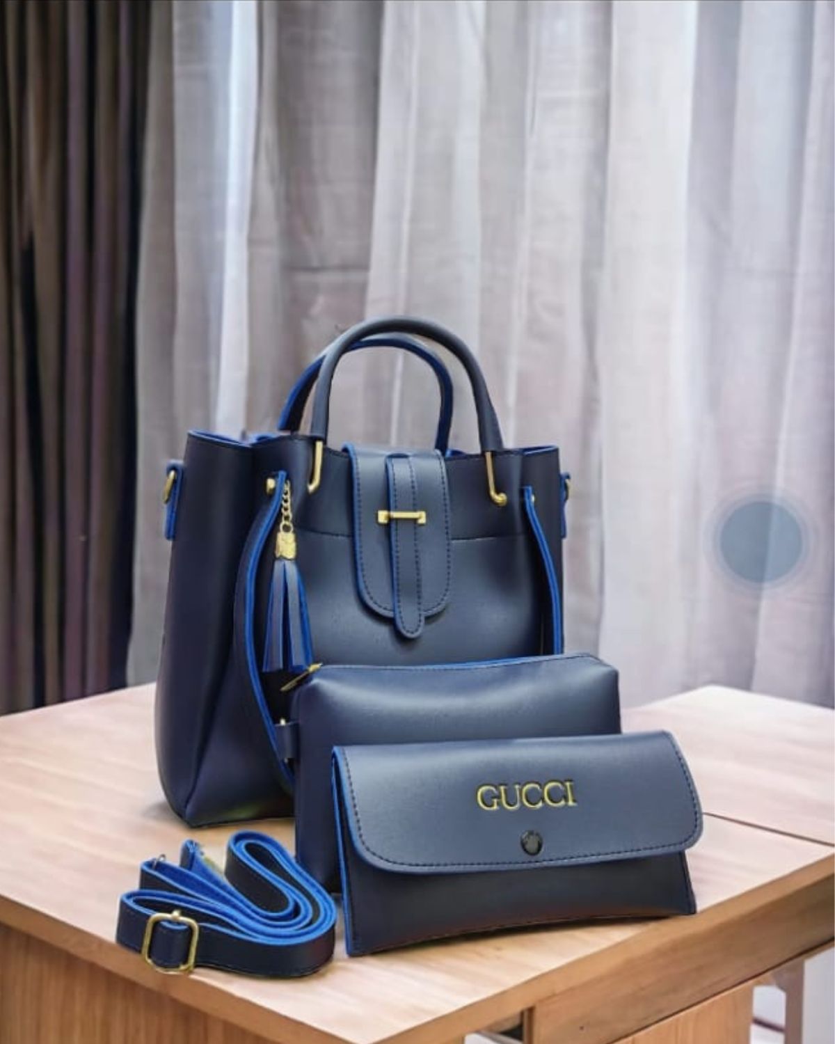 Stylish &amp Versatile 3-Piece Handbag Set with Gold Detailing