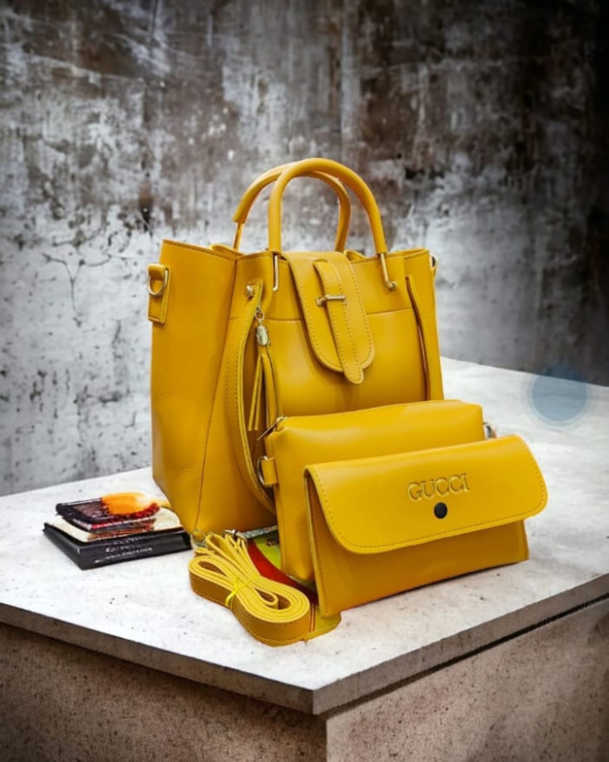 Stylish &amp Versatile 3-Piece Handbag Set with Gold Detailing