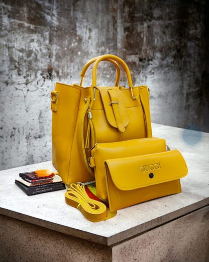 Stylish &amp Versatile 3-Piece Handbag Set with Gold Detailing